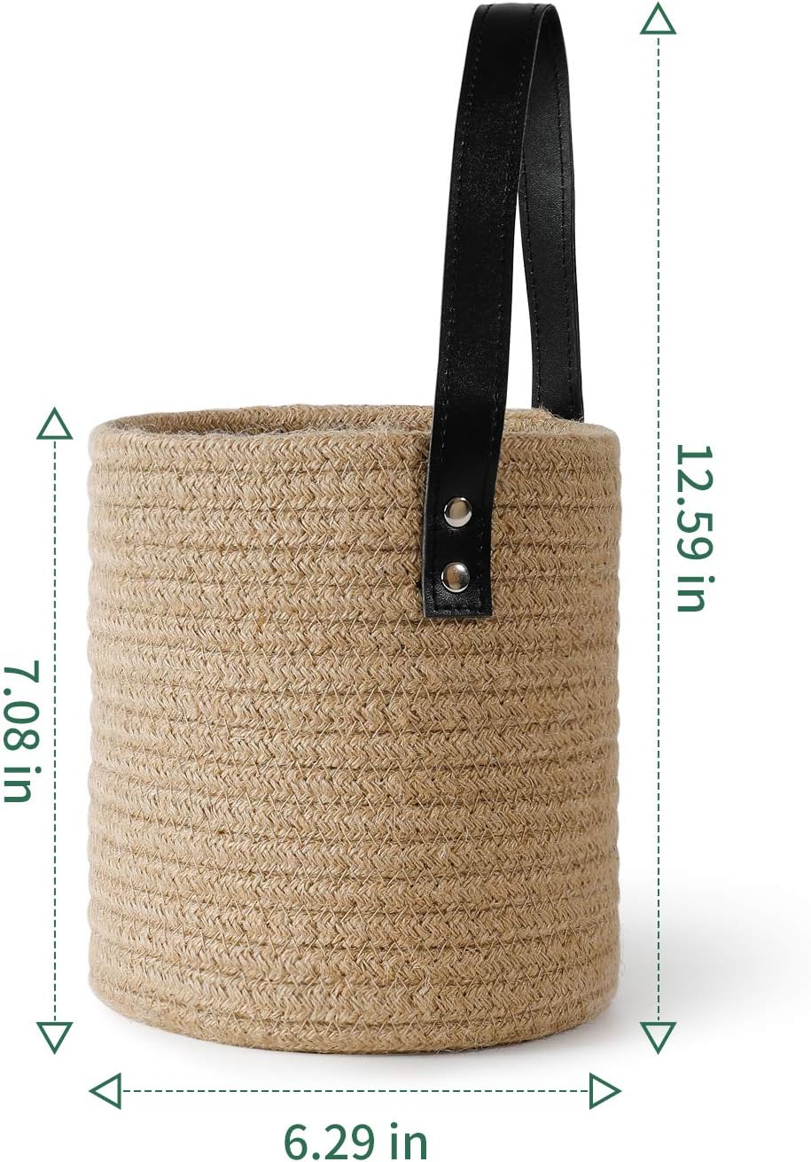 POTEY 710205 2pack Jute Rope Hanging Baskets - 6.29 x 7.08 Woven Fern Wall Storage Basket Bin Set for Flower Plants Organizer(Brown)