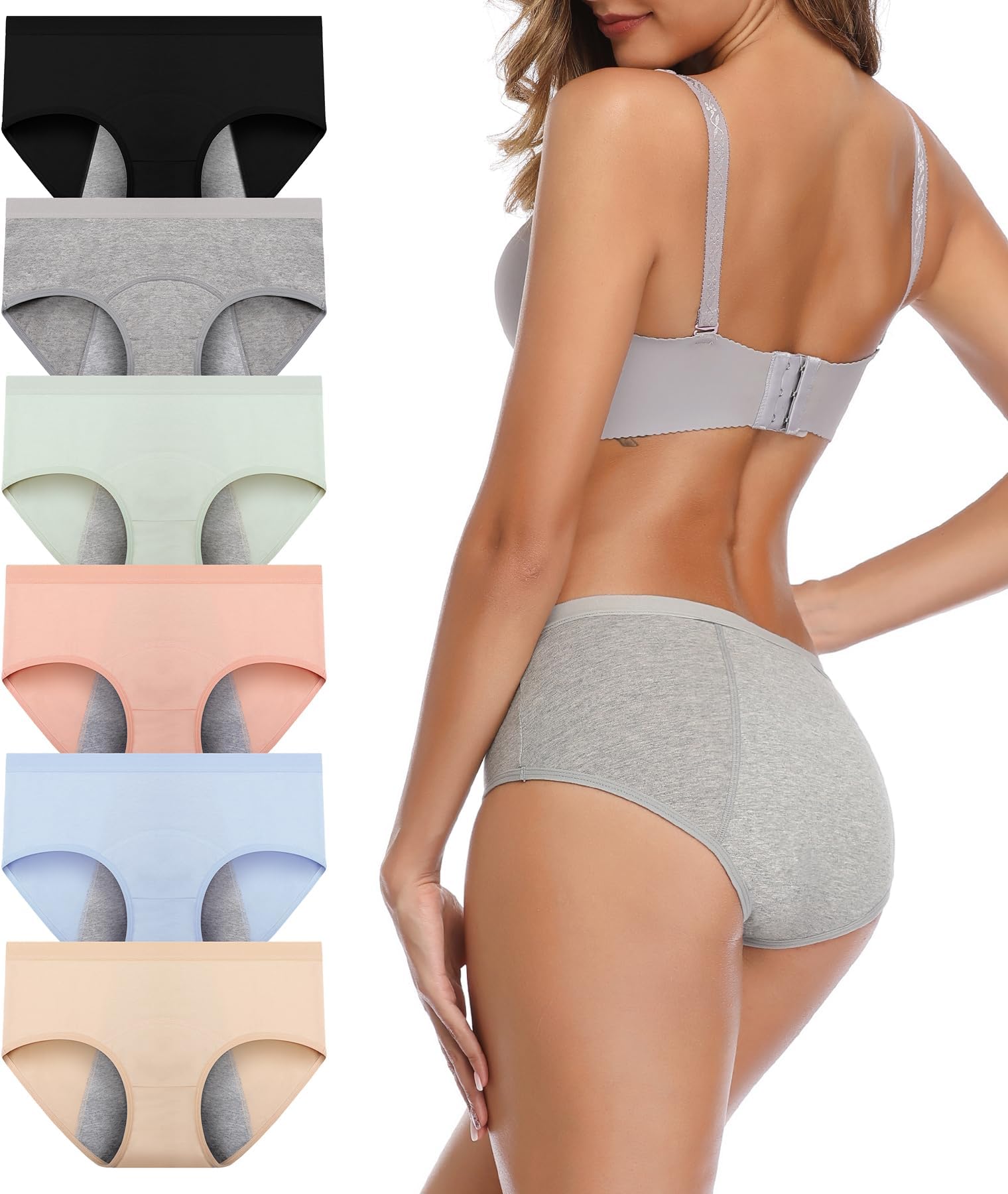 JojoQueen Period Underwear for Women Menstrual Panties Postpartum Cotton Mid Waist Easy Clean Teens Briefs