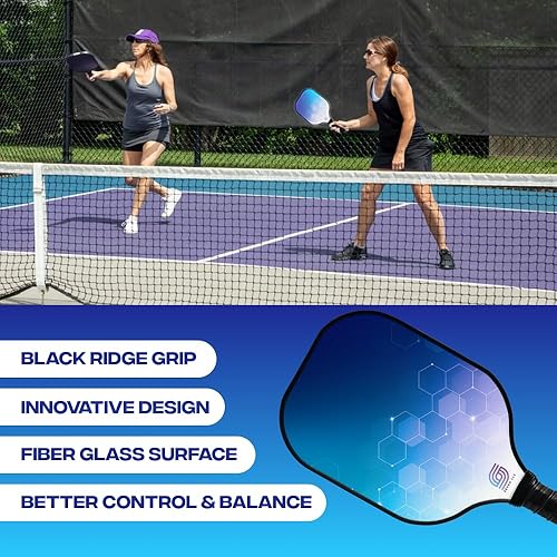 Miniatura 6 de Sevko - Juego de 2 palas de pickleball con superficie de fibra de vidrio, 4 bolas de pickleball y bolsa de transporte, paleta de pickleball