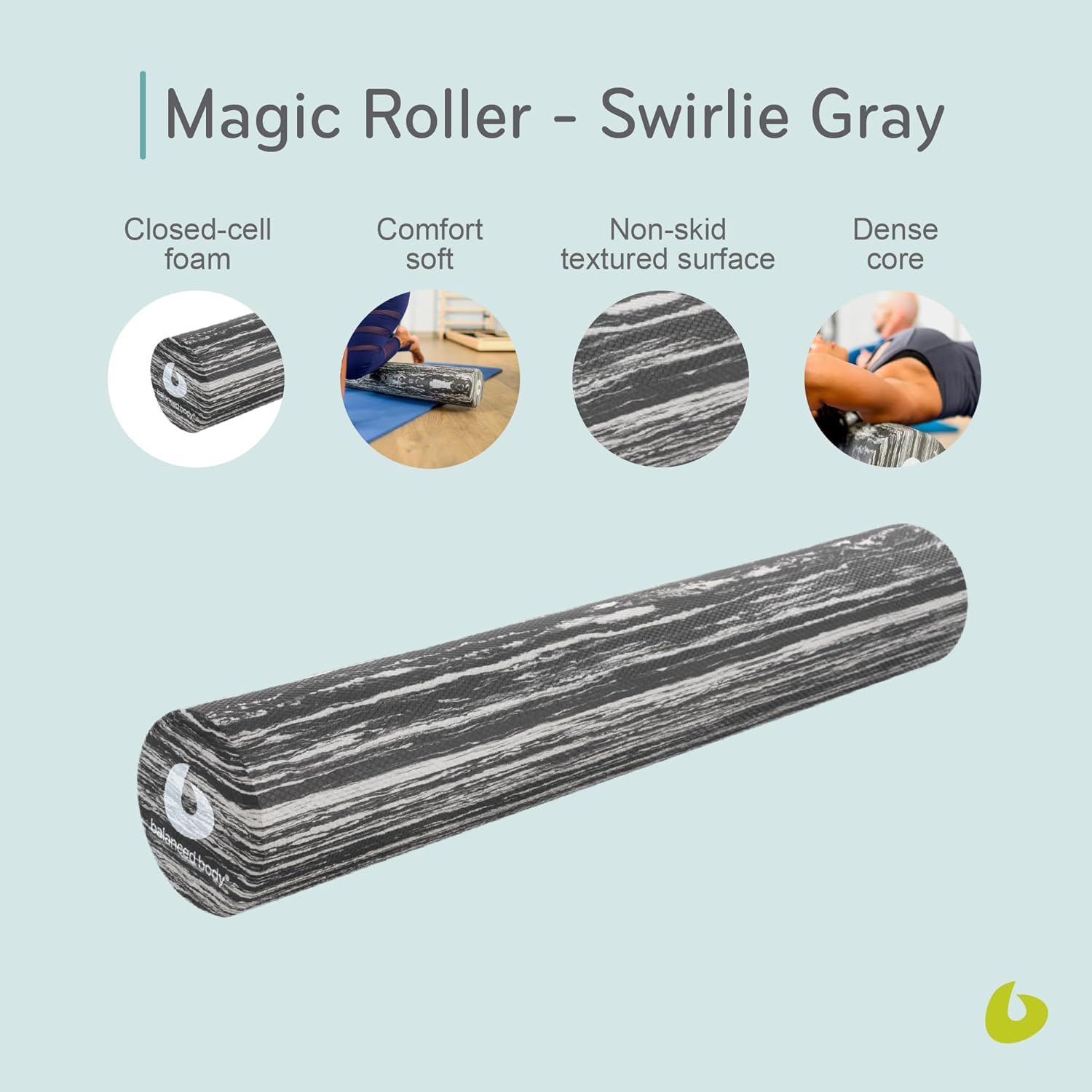 Balanced Body Magic Roller - Muscle Release Tool for Post-Pilates Workout or Physical Therapy, Stretching Tool, Swirlie Gray