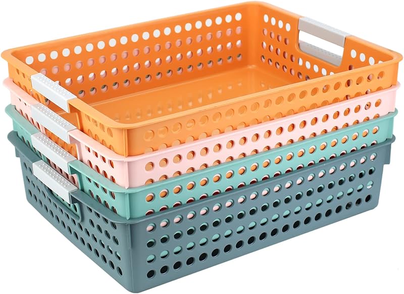 Bandejas para entregar en el aula, 4 bandejas de papel para el aula, cestas para libros para biblioteca, cajones, oficina, hogar