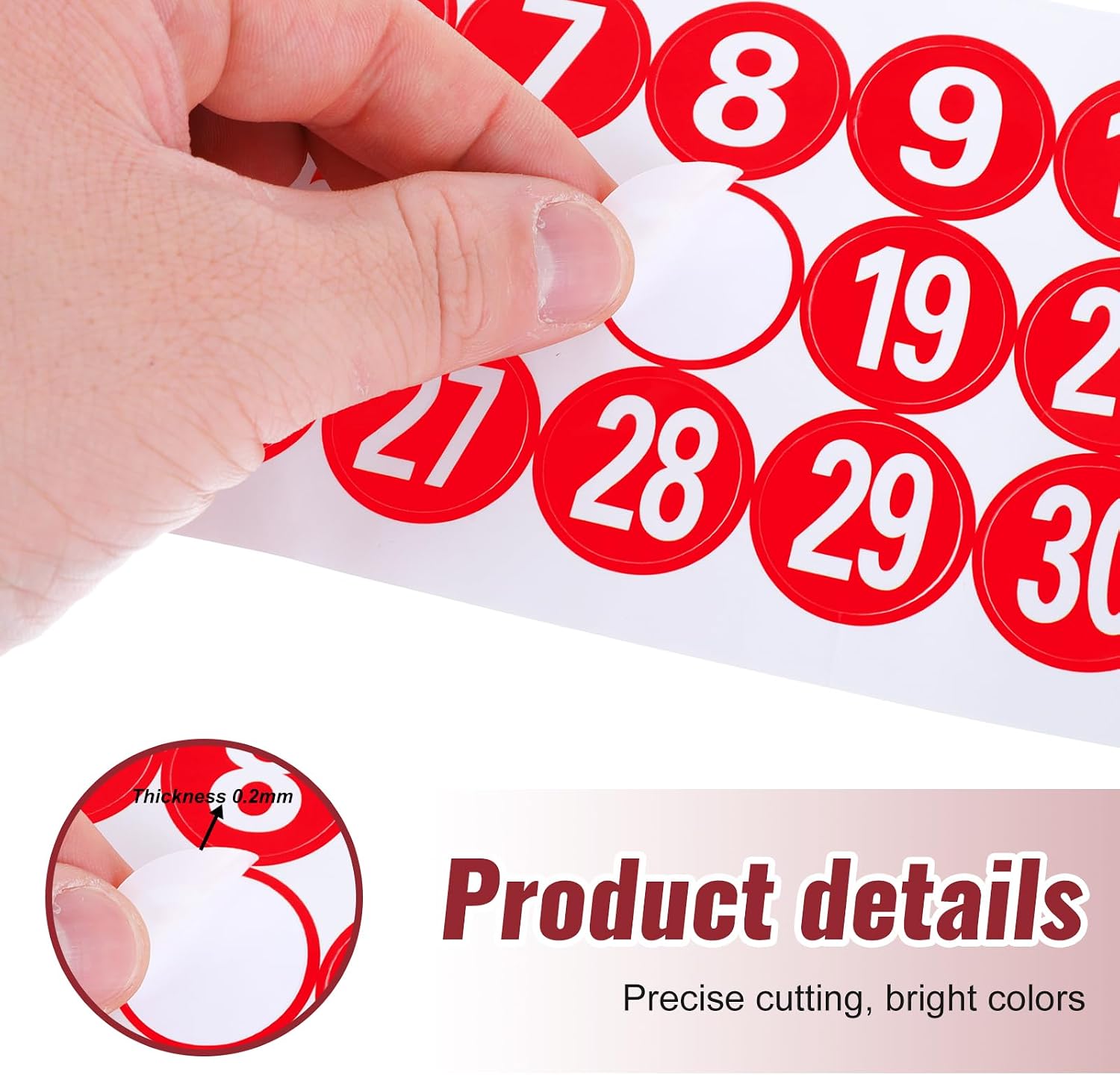 1-30 Circle Number Stickers, 1 Inch Consecutive Number Stickers, Red Circle Numbered Vinyl Sticker, Numbers Inventory Sticker for Inventory Classification, Adhesive Decal for Organizing, Box and Bin