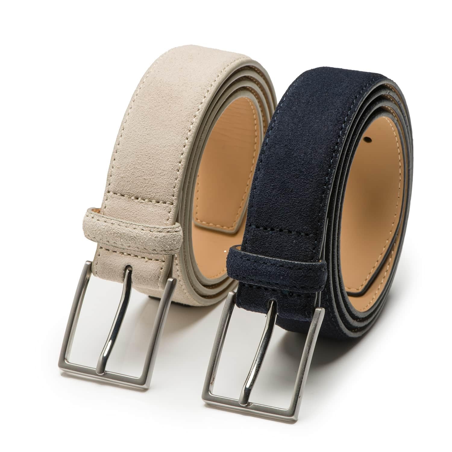 Riemen & Co Herrengürtel Bobby - Wildleder - 2er-Pack: Beige & Blau - Breite: 3,5 cm - 95 cm