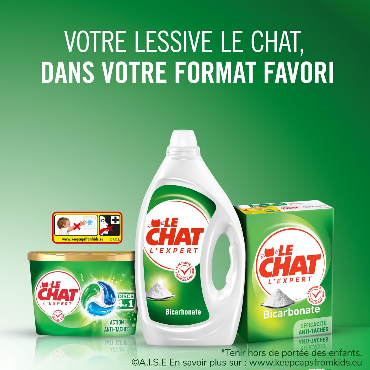 Le Chat Lessive en Poudre, L'Expert Bicarbonate, Lessive pour entretien du linge,Fraicheur longue duree, Efficacite anti-taches, 40 lavages