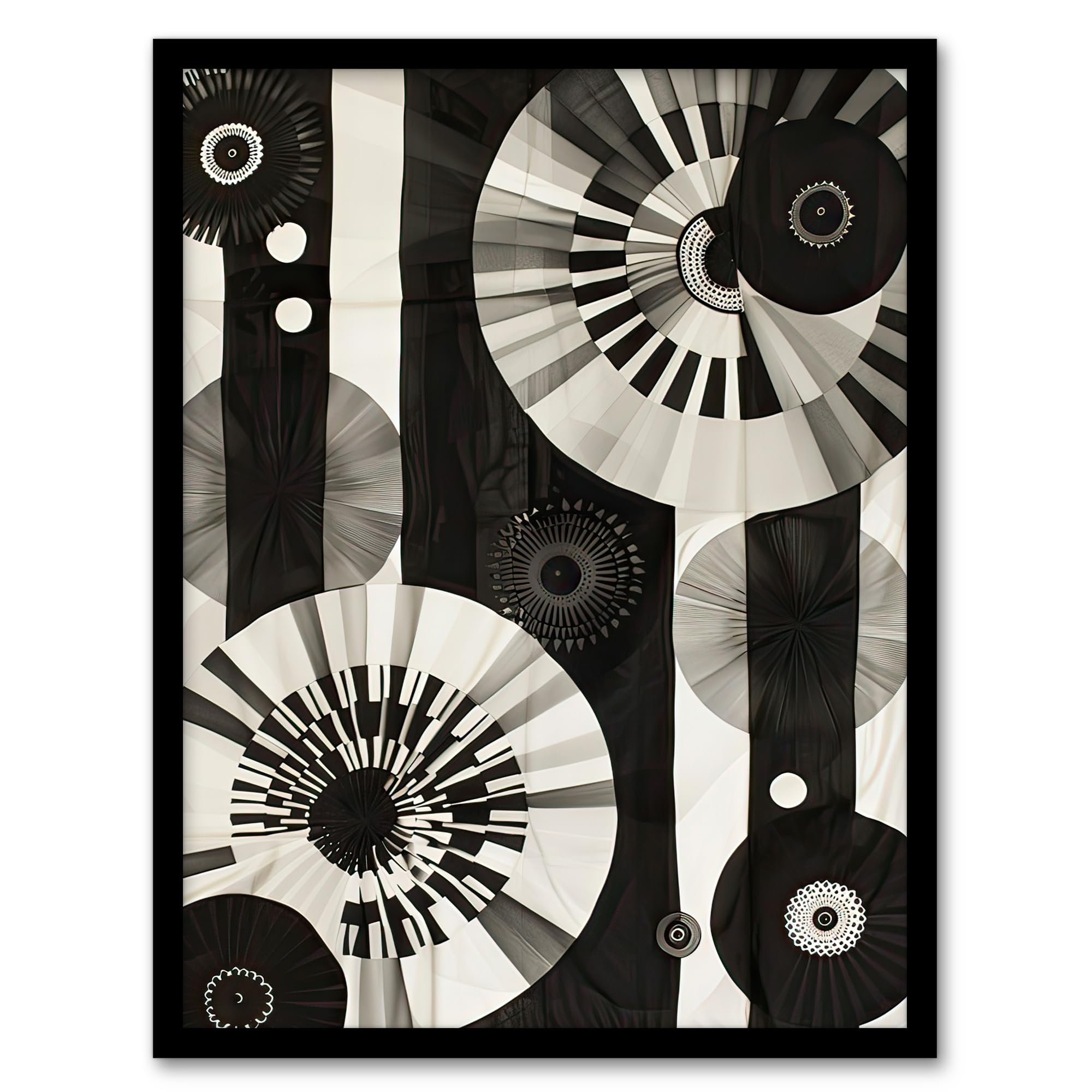 Artery8 Geometric Black White Circle Stripe Patterns Living Room Artwork Framed Wall Art Print A4