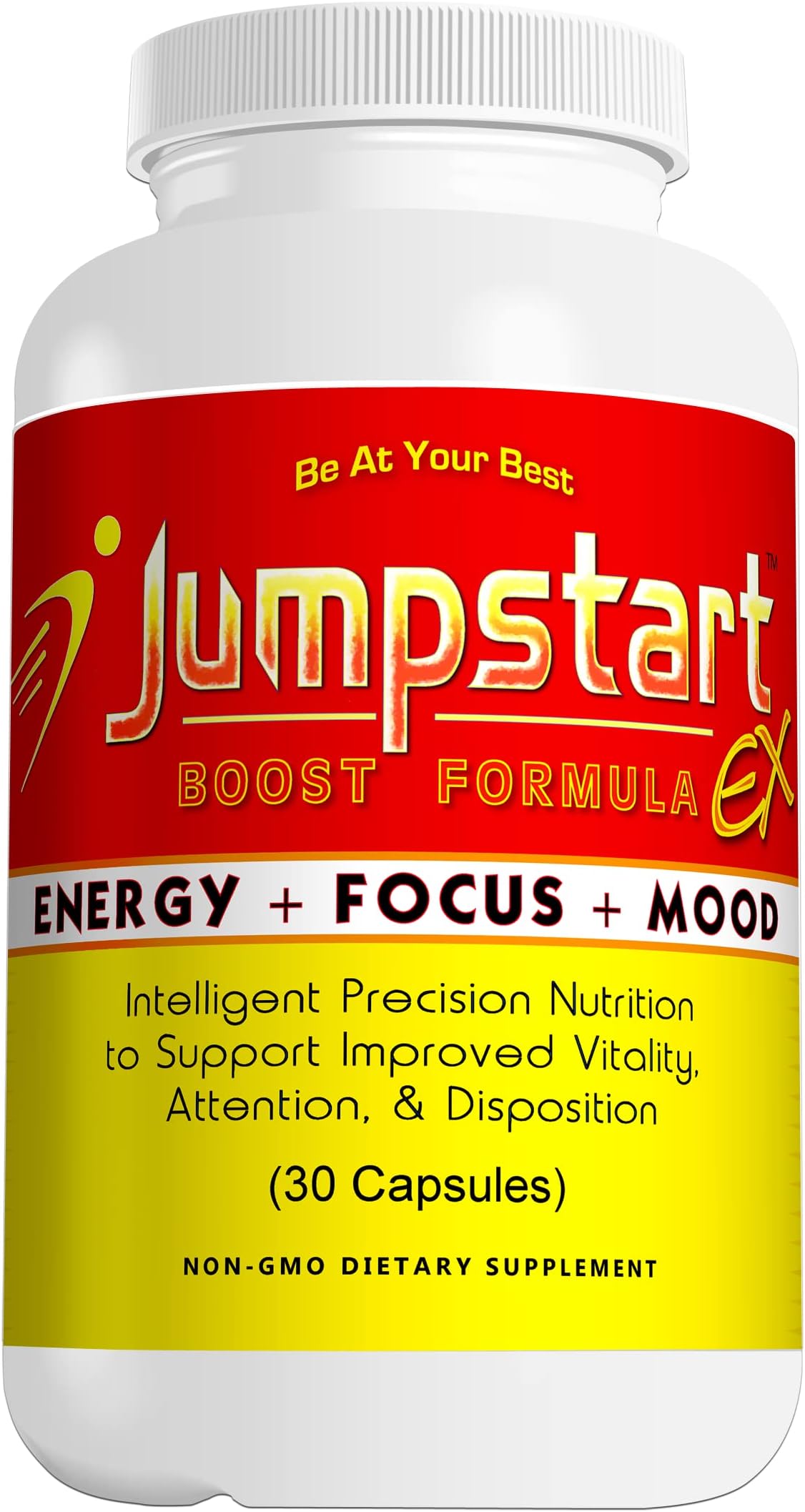Jumpstart EX Energy, Focus & Mood Boost Nootropic Support Supplement (30 Capsule Bottle) - by 4 Organics - Natural Best Energy Focus Booster - Pick-me-up Stimulant