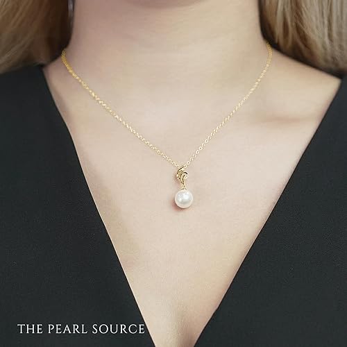 Miniatura 3 de The Pearl Source Collar con colgante Aria de oro de 14 quilates con perlas cultivadas Akoya blancas y diamantes para mujer