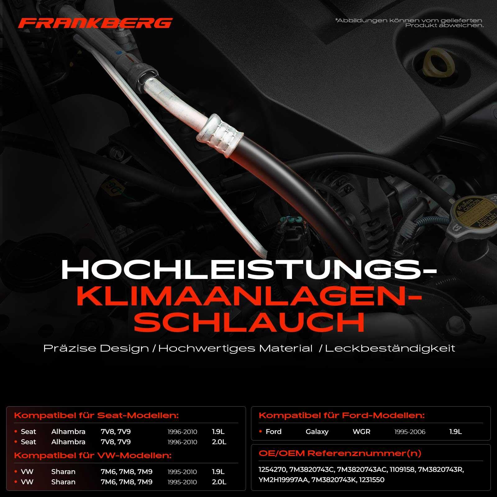 Frankberg Klimaleitung Druckleitung Kompatibel mit Galaxy WGR A-l-h-a-m-b-r-a 7V8 7V9 S-h-a-r-a-n 7M6 7M8 7M9 1.9L 2.0L MPV 1995-2010 7M3820743K