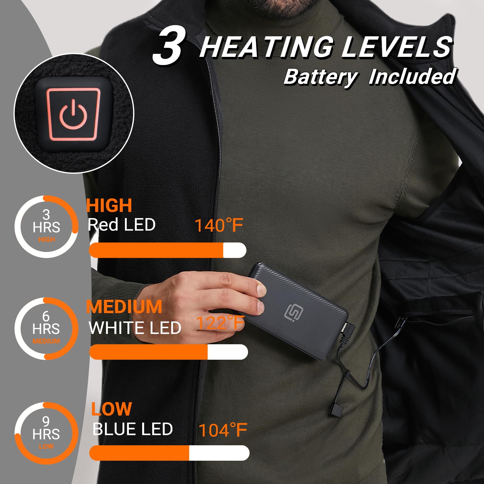 Beheizbare Weste (Mit Powerbank), Polarfleece Heizweste Herren Damen, Weiche und Warme Beheizbare jacke, Beheizte Weste mit 3 Heizstufen