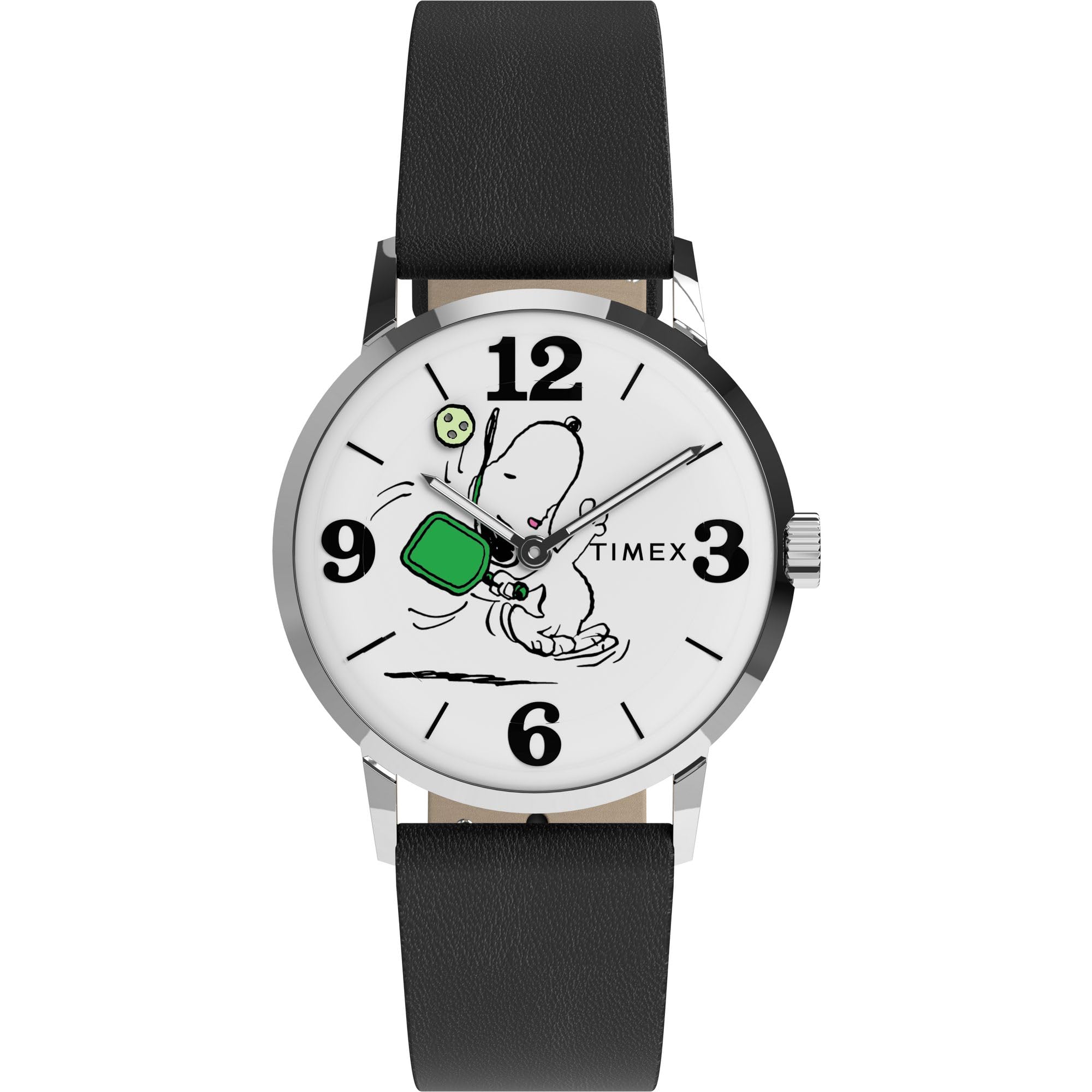 Unisex Peanuts Marlin Pickleball 38mm Watch - Black Strap White Dial Silver-Tone Case