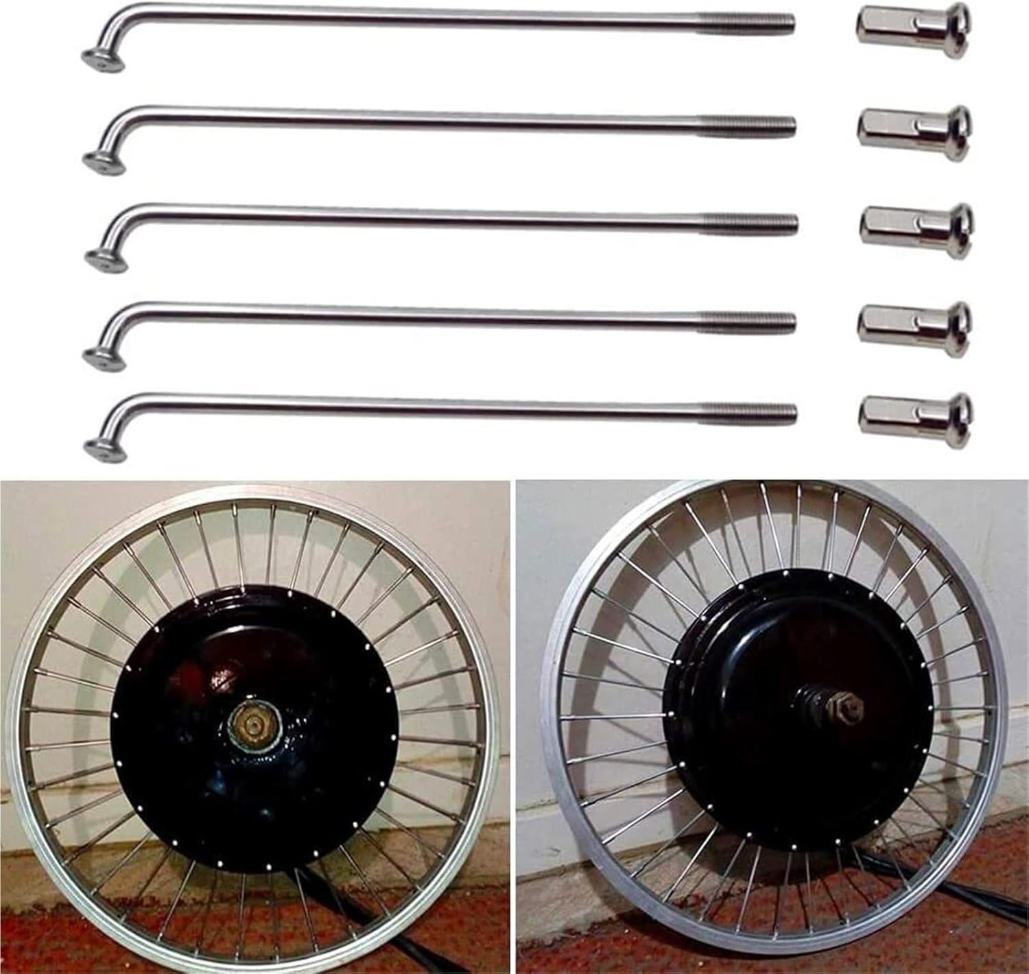 Bike Spokes 36pcs 12 G E-Bike Spoke Silver Steel with 12mm Nipples