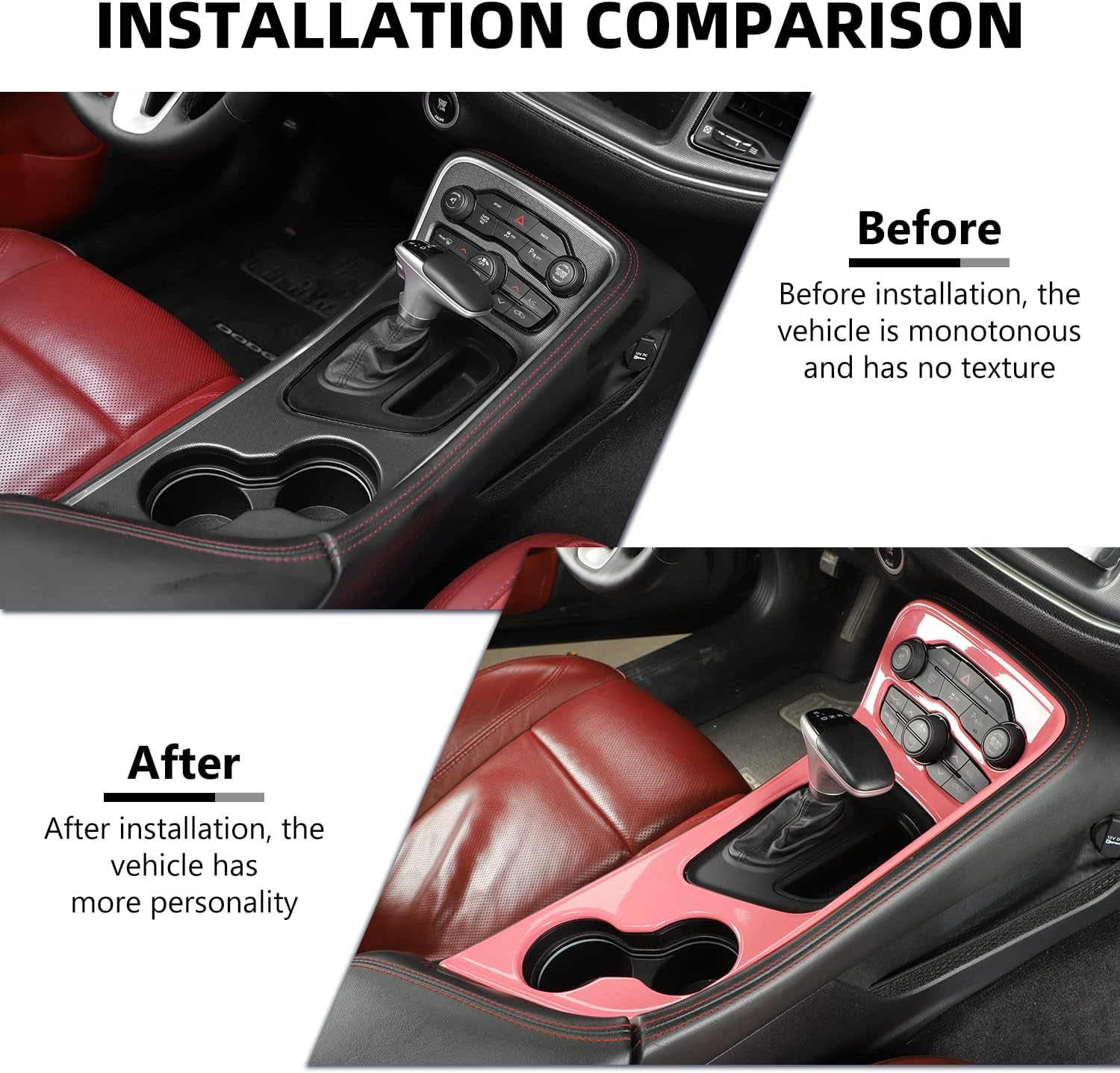 RAZPOY for Challenger Gear Shift Panel Trim, Center Console Cup Holder Cover Compatible with Dodge Challenger 2015-2022, Pink