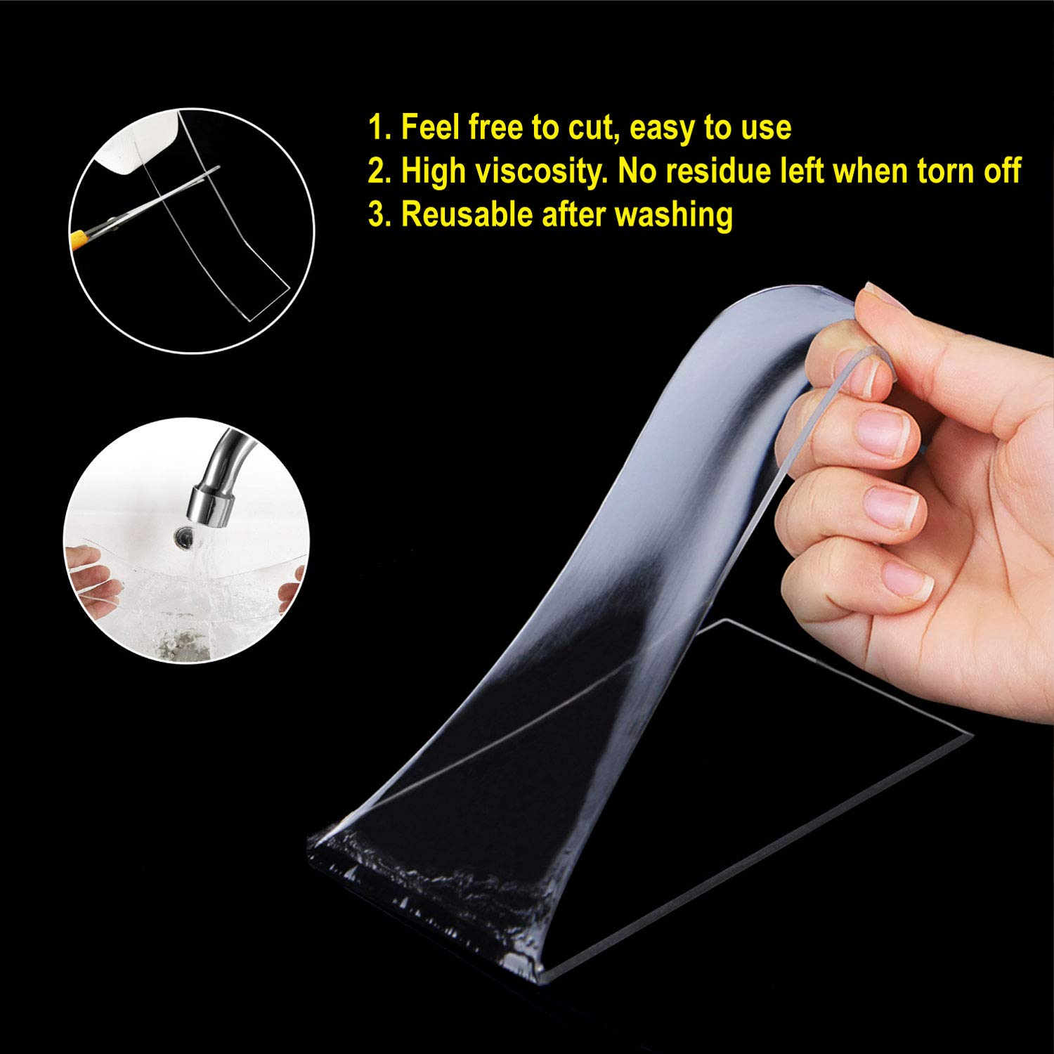 Multipurpose Double Sided Mounting Tape - Washable Traceless Clear Adhesive Tape - Household & Industrial Gel Tape (9.85 FT) 1