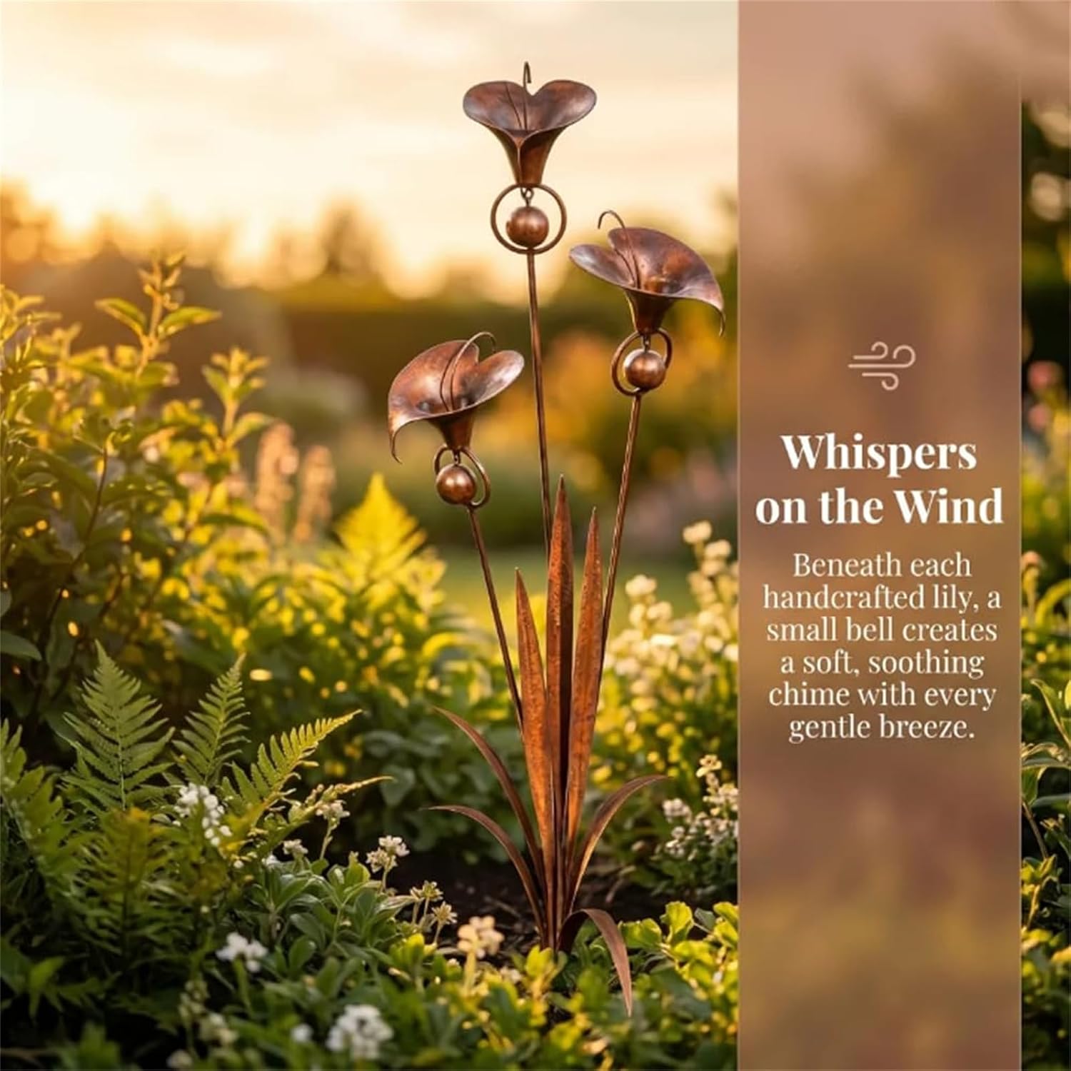 Flamed Copper Three Calla Lilies Garden Stake with Bells, Perfect for Patio Decor, Backyard Accents, Garden Pathways, and Thoughtful Gifts for Garden Lovers (1)