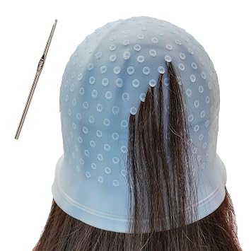 Highlight Caps with Pre Cut Holes Silicone Hair Highlighting Cap for Highlighting Hair Dye Cap No Leakage Reusable Highlighting Cap Dye Cap Pre Pierced Blue