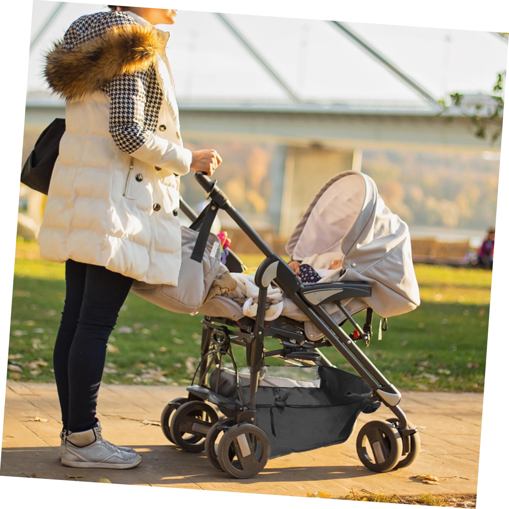 HANABASS 3 Piezas Bolsa Organizadora para Carrito de Cesta Inferior de Oxford Resistente Gran Capacidad para Almacenamiento Seguro bajo Cochecito Negro Pequeño