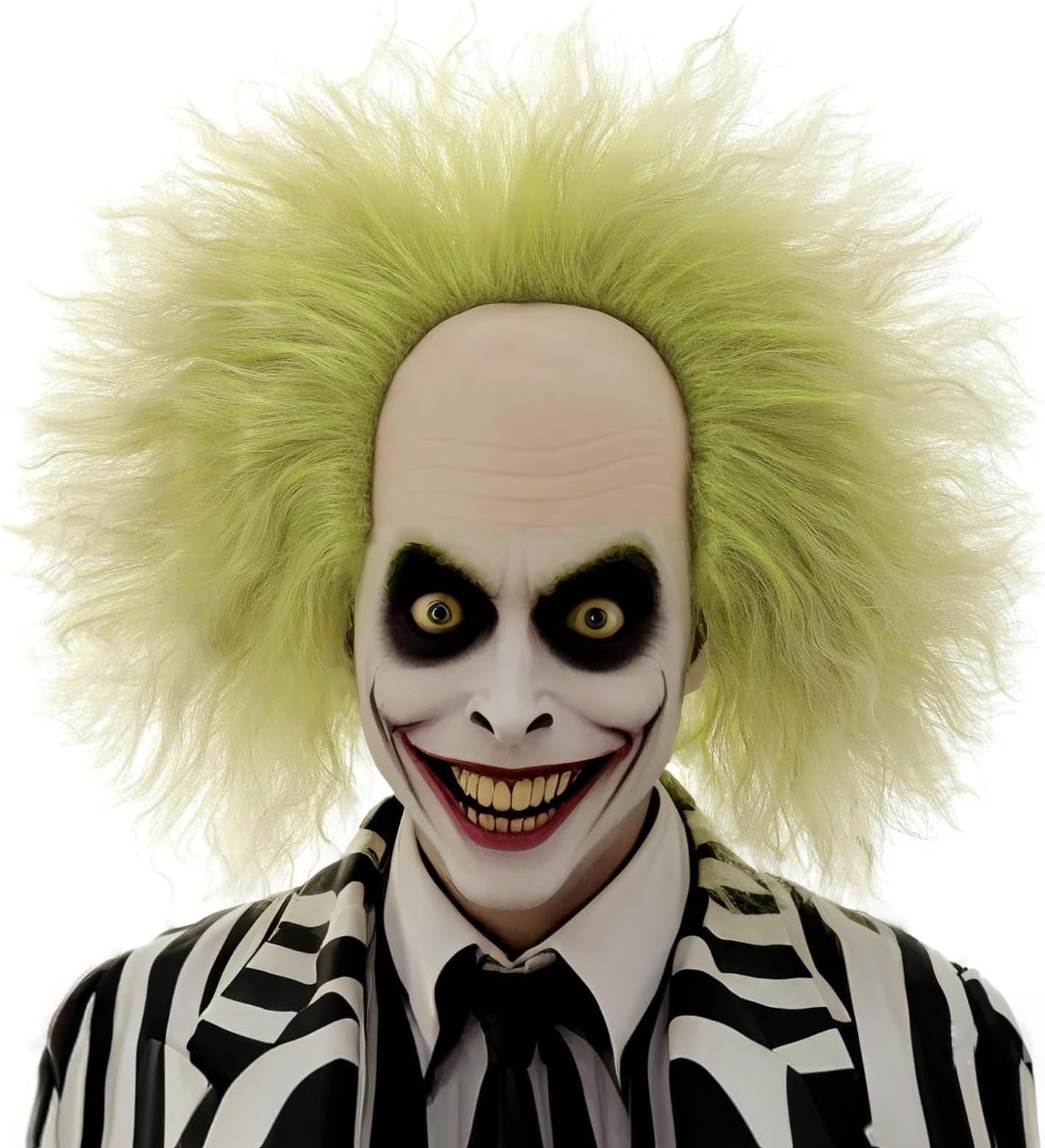 Men’s Short Light Green Curly Bald Synthetic Fiber Wig Unisex Halloween Cosplay Costume Wigs