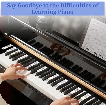 Removable Piano Keyboard Note Labels, Reusable 88 Key Full Size Universal Piano Notes Guide, No Need Stickers, Piano Notes Overlay with Box, Silicone Music Label for Beginners (Colorful Text)