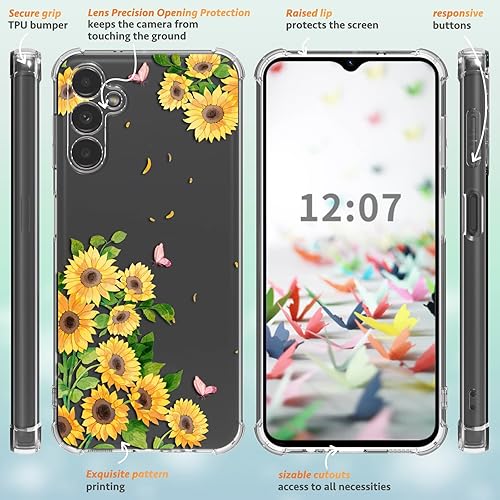 Miniatura 4 de Funda para Samsung Galaxy S23 FE con protector de pantalla, suave, a prueba de golpes, transparente, floral, funda protectora para mujer, diseño de