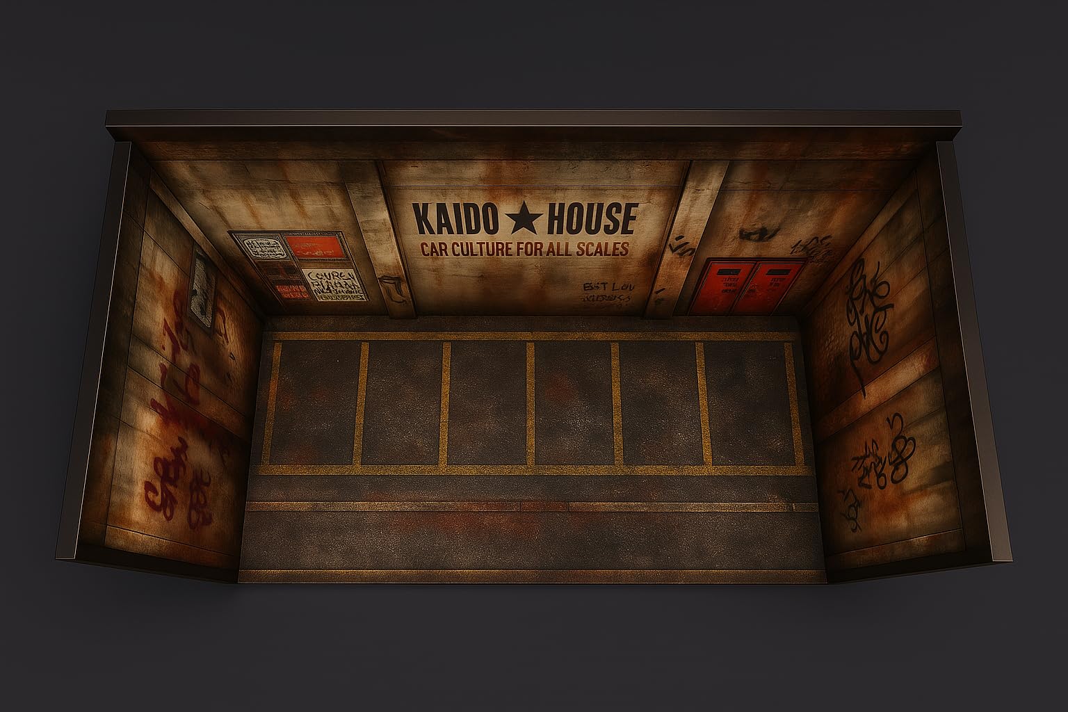 Kaido House Limited Edition Diorama Display Stack – Urban Graffiti Garage for Diecast Cars | Collector’s Showpiece with Industrial Wall Art & Street-Style Design(Without Cars) 1