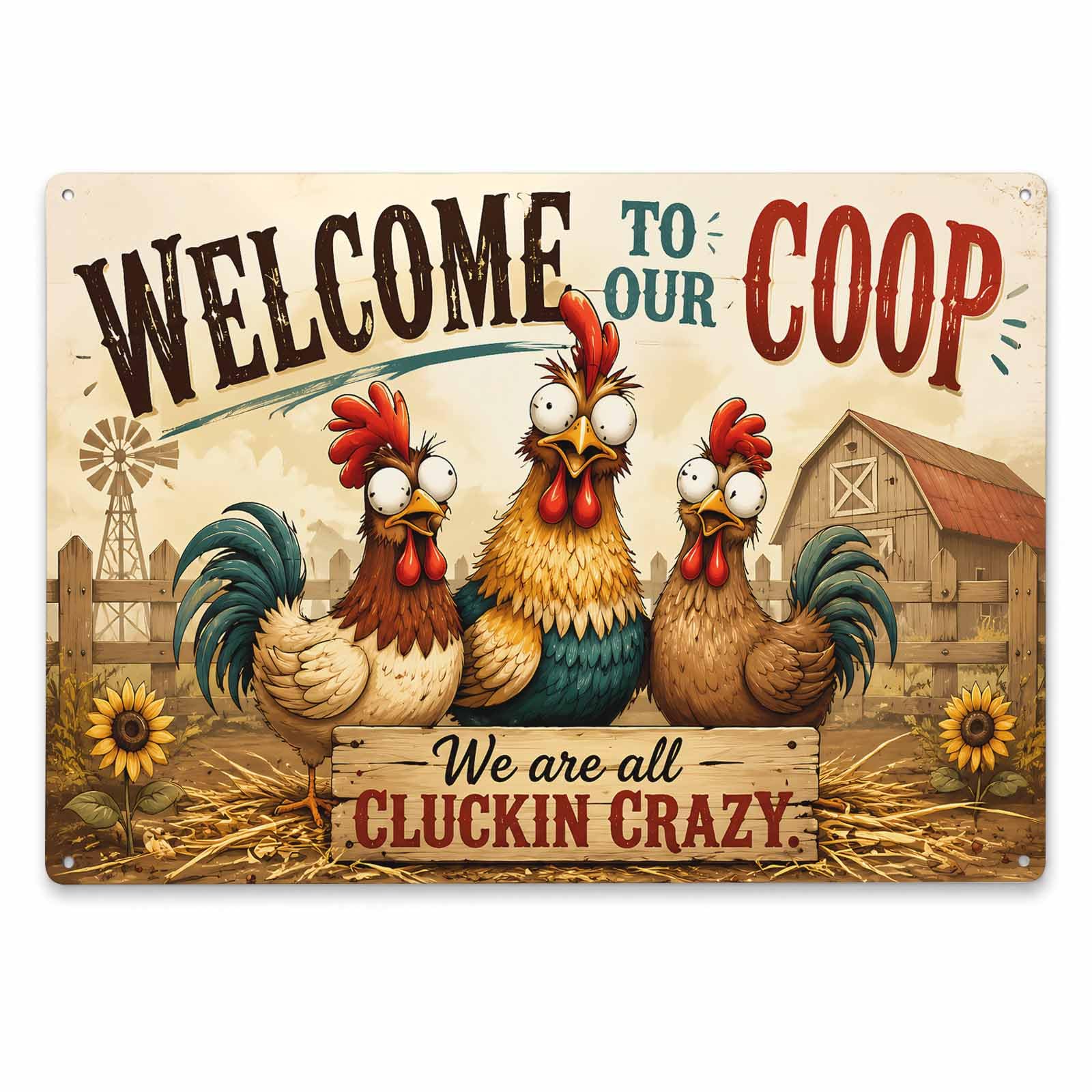 Welcome to Our Coop Crazy Chicken Vintage Metal Tin Sign 8x12,Waterproof