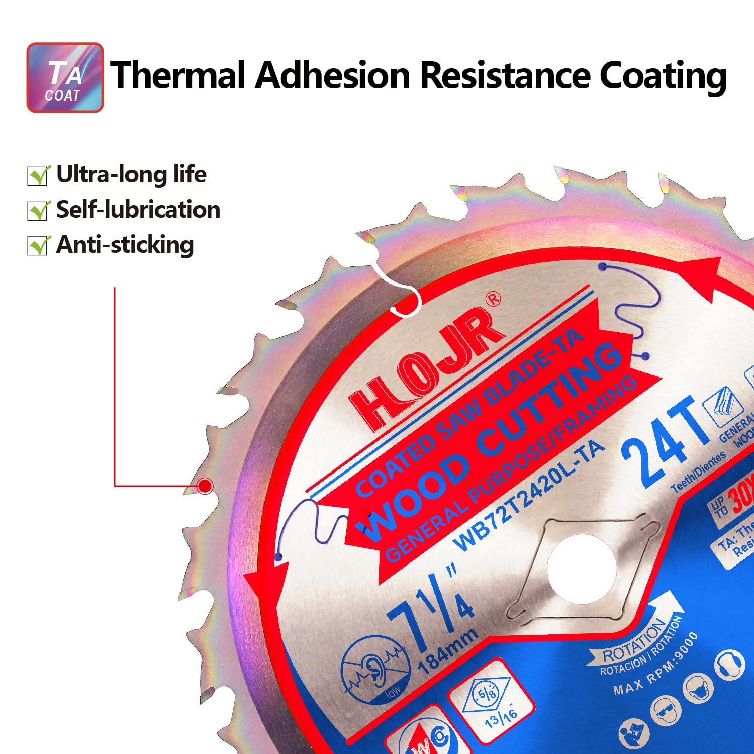 10-Piece Set, with Heat-Resistant Adhesive Coating on The Cutting Edge, Suitable for framing and General Wood. W7-1/4 24-Tooth 5/8-inch - TA