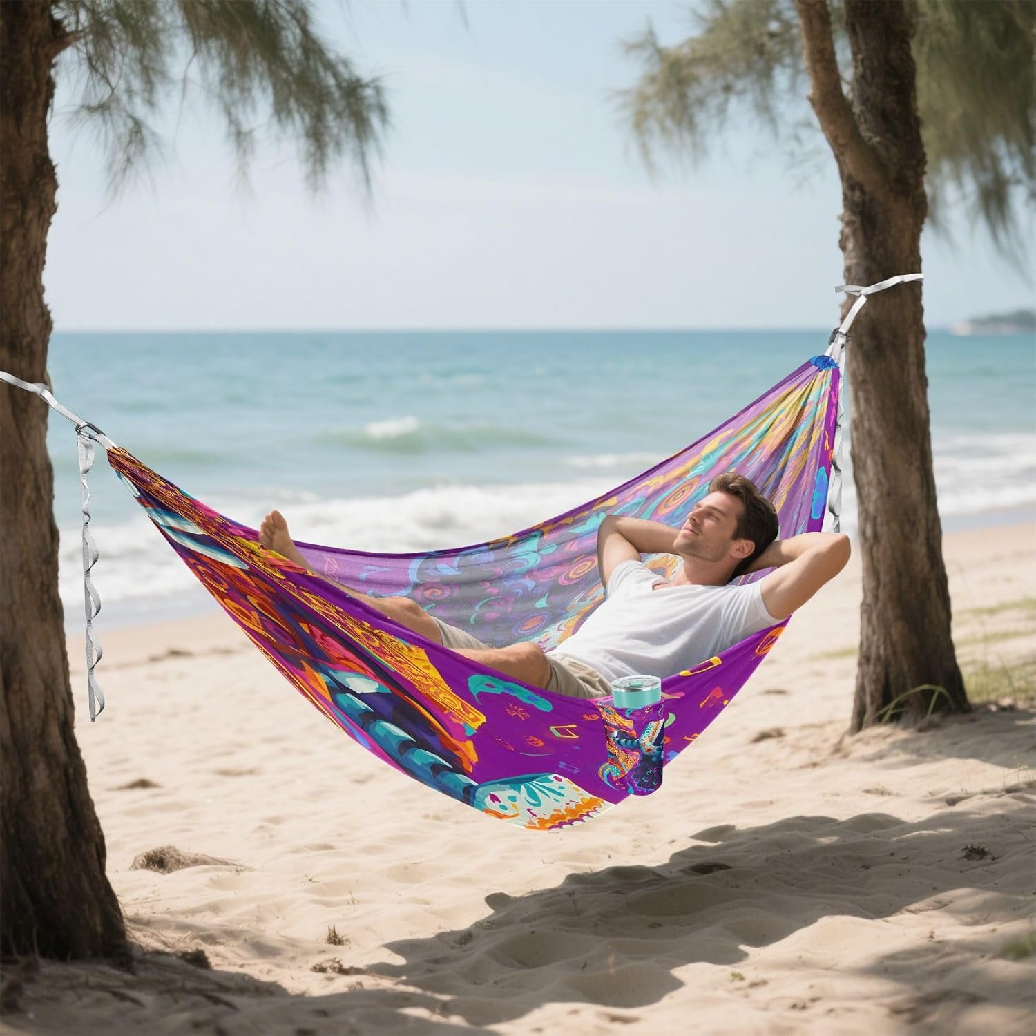 ALAZA Sugar Skulls Day of Dead Camping Hammocks Single or 2 Person 500 lbs Portable Parachute Travel Hammock w/Tree Straps for Hiking Backpacking Indoor Outdoor