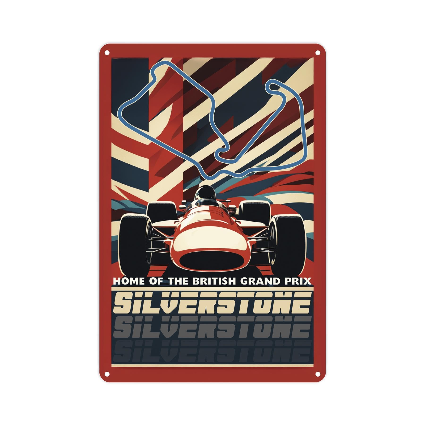 Silverstone Metal Wall Sign - Grand Prix Racing - Retro Metal Home Decor Gift for Car Lovers 28cm x 20cm