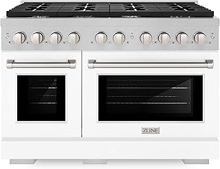 ZLINE 48 in. 6.7 cu. ft. Paramount Double Oven Dual Fuel Range with 8 Burner Gas Cooktop in Satin Stainless Steel with White Matte Doors (SDRS-WM-48)