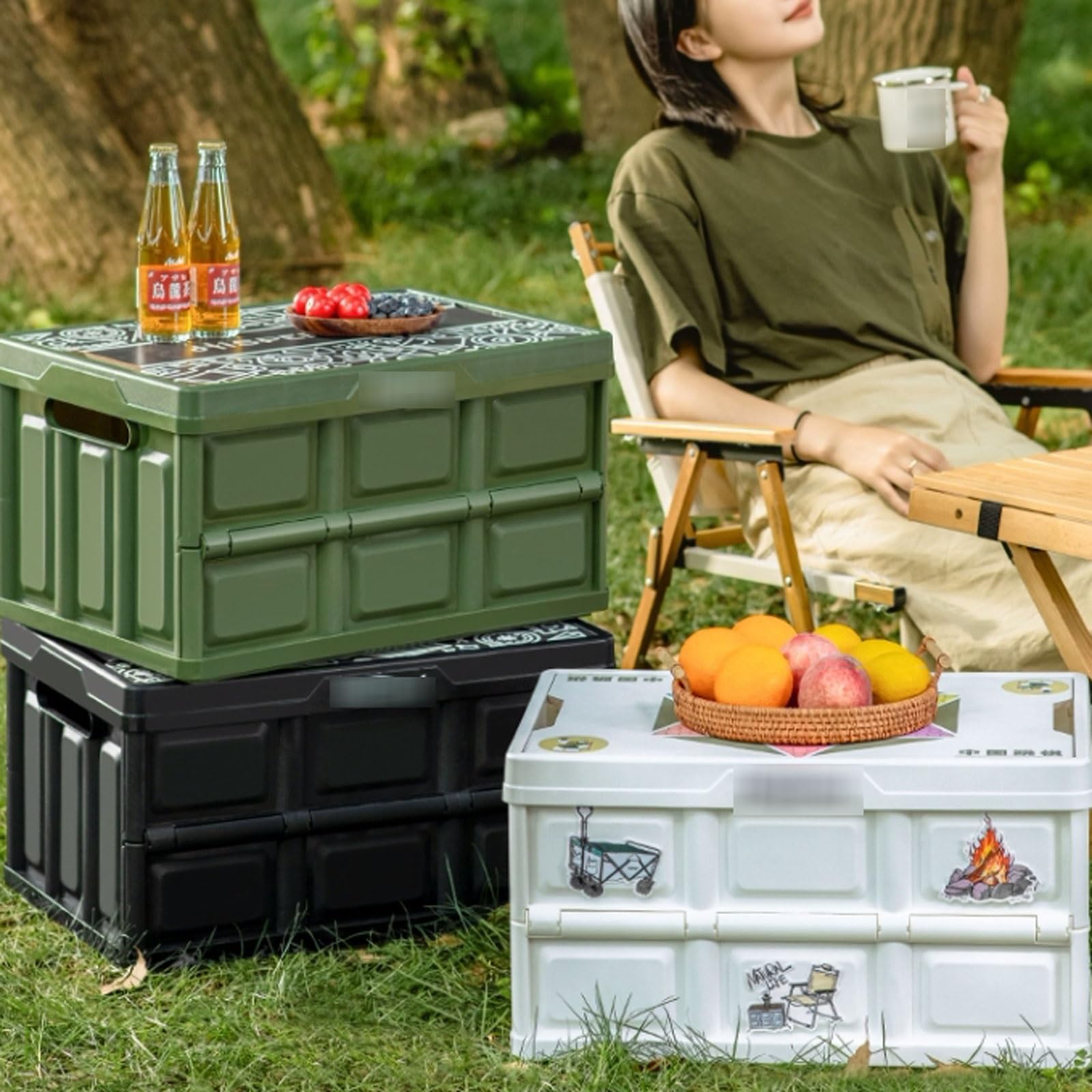 Torba kempingowa Składany organizer do bagażnika Outdoor Camping Box przechowywania, wielofunkcyjny składany pojemnik w domu Pudełko sortowania na piknik Skrzynia użytkowa Crate(Biały)