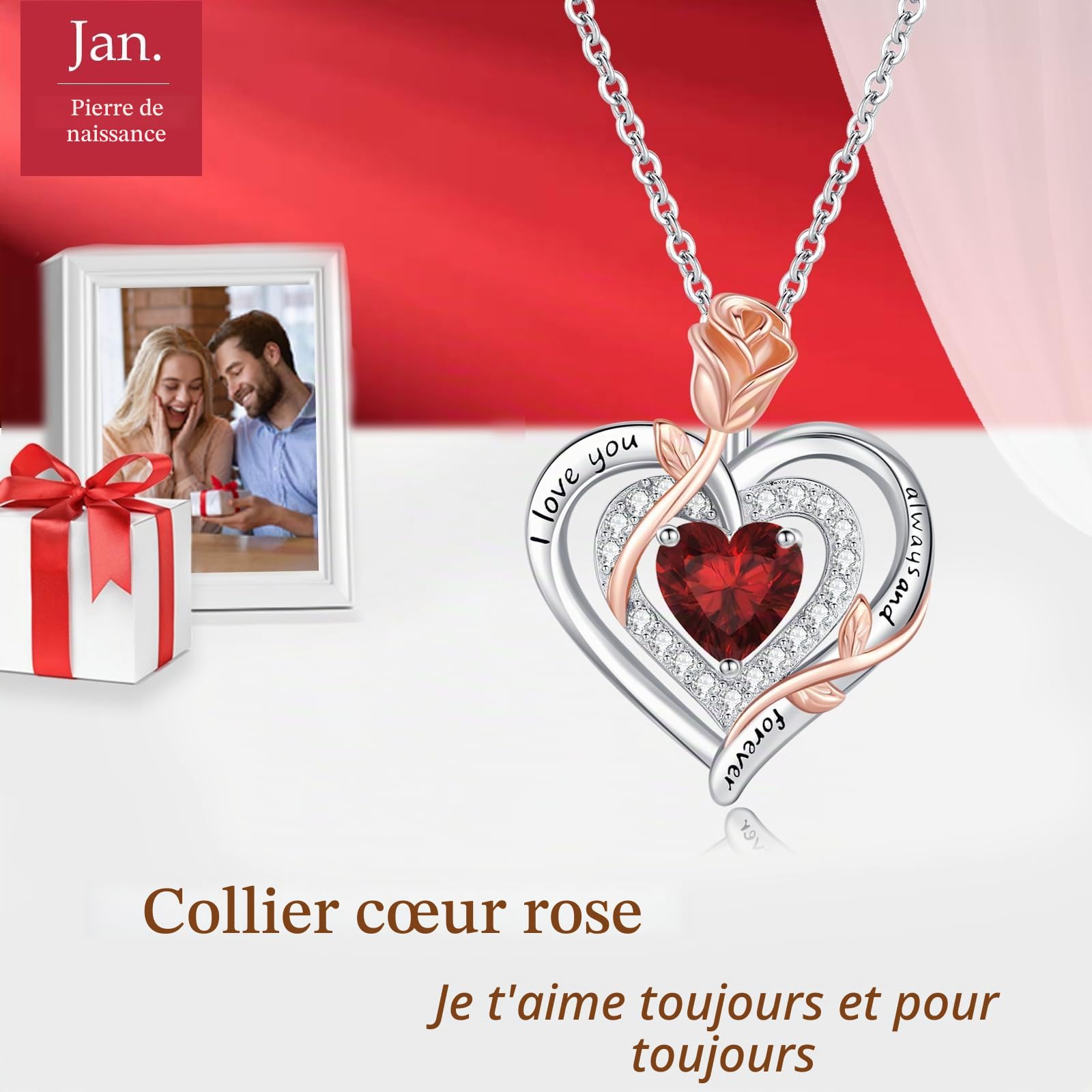 LAVUMO Collier Femme Argent Double Coeur Rose Pendentif Bijoux Cadeau