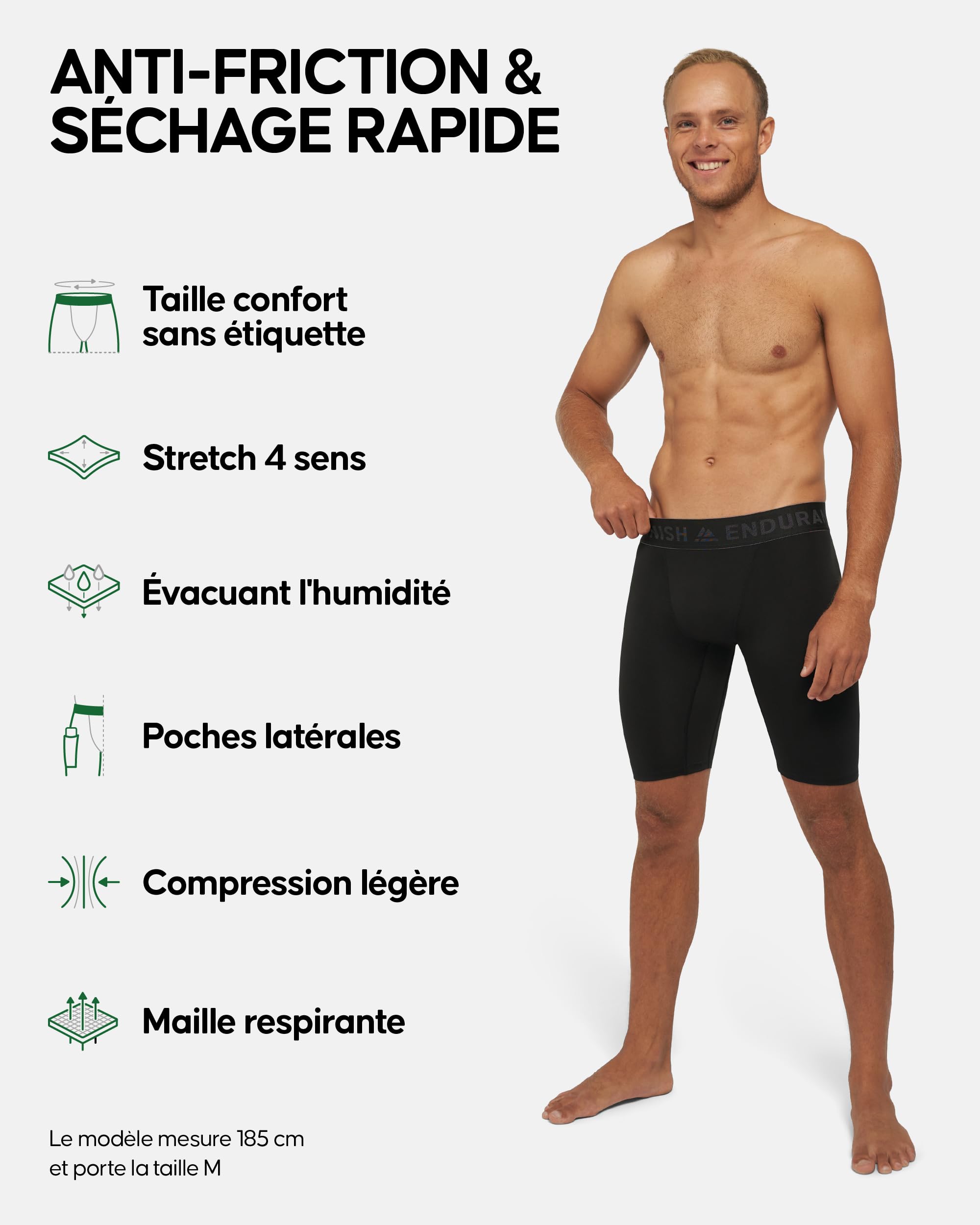 DANISH ENDURANCE Shorts de Compression pour Hommes, Leggings de Course, Séchage Rapide, Sport & Entraînement, Anti-frottement, Lot de 2