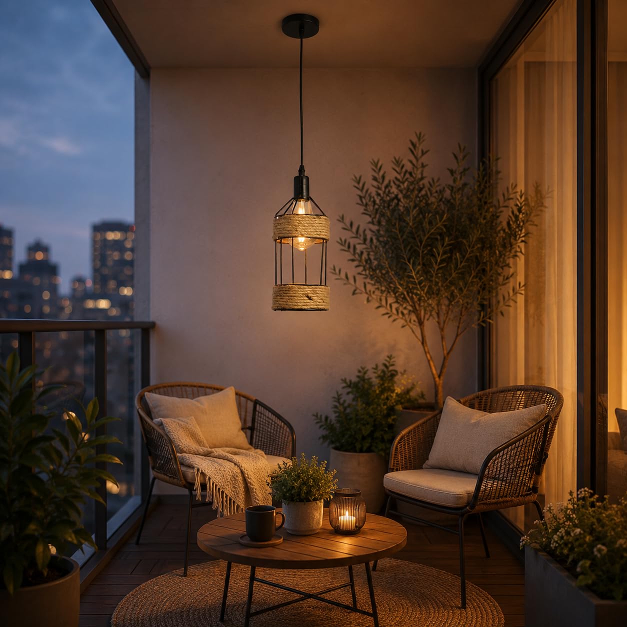 TRIPPING Rustic Jute Rope Cylinder Hanging Pendant Light with Black Metal Cage Frame, Edison Bulb Style Decorative Ceiling Lamp for Living Room, Café, Kitchen, Dining Area and Bedroom-image-24