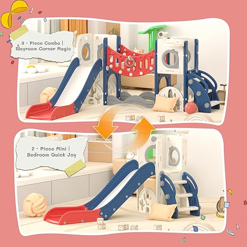 Miniatura 8 de Juego de parque infantil con arco de escalada, juego de golf, tobogán y aro de baloncesto, juguetes para exteriores, equipo de jardín de plástico