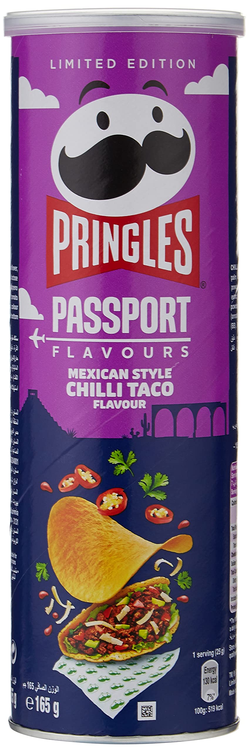 Pringles Passport Flavours Mexican Style Chilli Taco Flavour - 165gm - Flavoured Potato Chips - Crispy Snack - Crunchy Snack for Movies, Games & More - On-the-Go Can