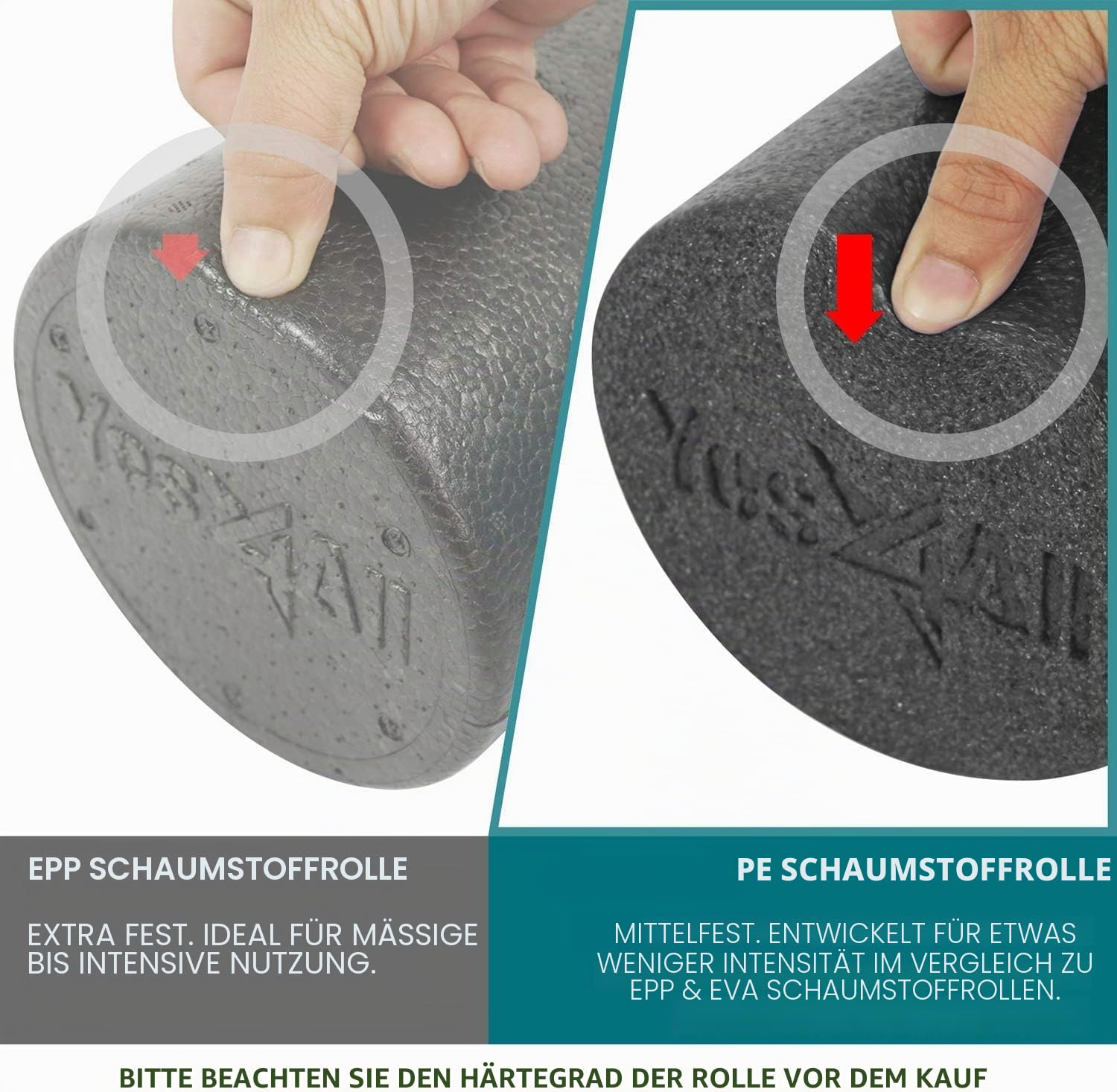 Yes4All Mittelharter Runder PE-Foam Roller 30, 45, 60, 90 cm für Pilates, Yoga, Dehnen, Balance & Core-Übungen
