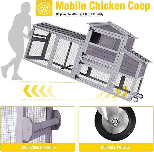 Miniatura 2 de Aivituvin Gallinero móvil de 80 pulgadas para gallinas casa de campo al aire libre jaula de aves de madera con ruedas, nido y corral