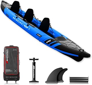 SKINHAWK Prestige Blau Kajak Set 490 – Schlauchboot – Kanu - 490 x 96 cm - 3 Personen Kajak