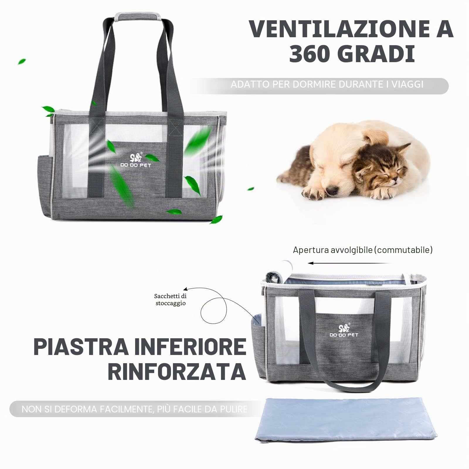 PETCUTE Trasportino per Gatti e Cani,Traspirante Trasportino Morbido per Cani Gatti con Materassino Rimovibile,Borsa da Trasporto per Animali Domestici con Cinghia di Sicurezza Interna