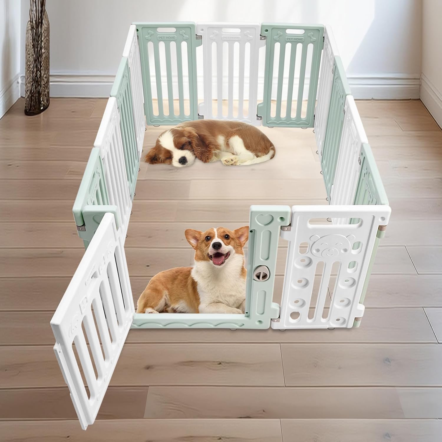 11 Panels Pet Barrier Playpen Exercise Pen Pet Safety Fence with Door for Indoor