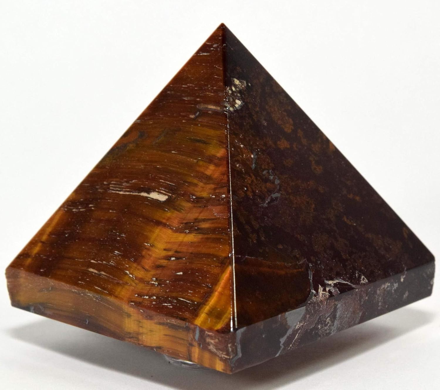 45mm 100g Yellow Red Tiger's Eye Pyramid Polished Chatoyant Hawk's/Ox Eye Crystal Quartz Mineral Specimen - Africa + One Polished Clear QuartzCabochon