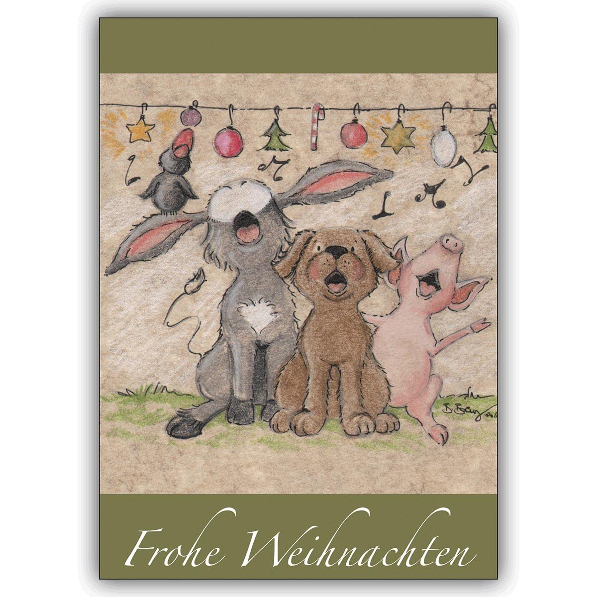 20er Weihnachtskarten Set Fröhliche Unternehmen Weihnachtskarten mit Tier Weihnachts Chor, mit ihrem Innentext (Var1) Weihnachts Glückwunsch zu Neujahr: Frohe Weihnachten
