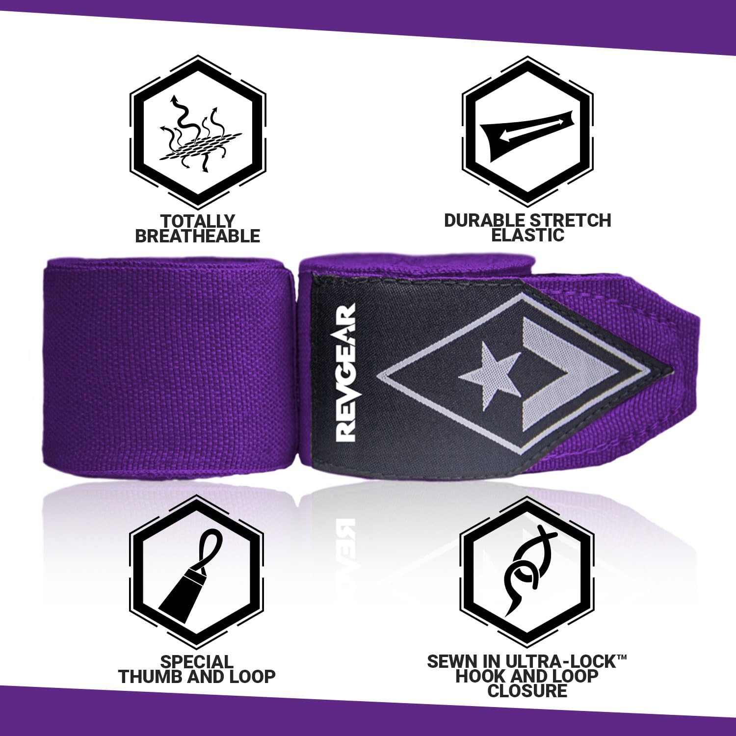 Revgear Pro Series Elastic Boxing Wraps for Men, Hand Wraps for Boxing Gloves, Muay Thai Hand Wraps, Wrist Wraps Boxing, Boxing Hand Wraps for Men, Boxing Wraps for Women, MMA Wraps - 180 Inch Purple