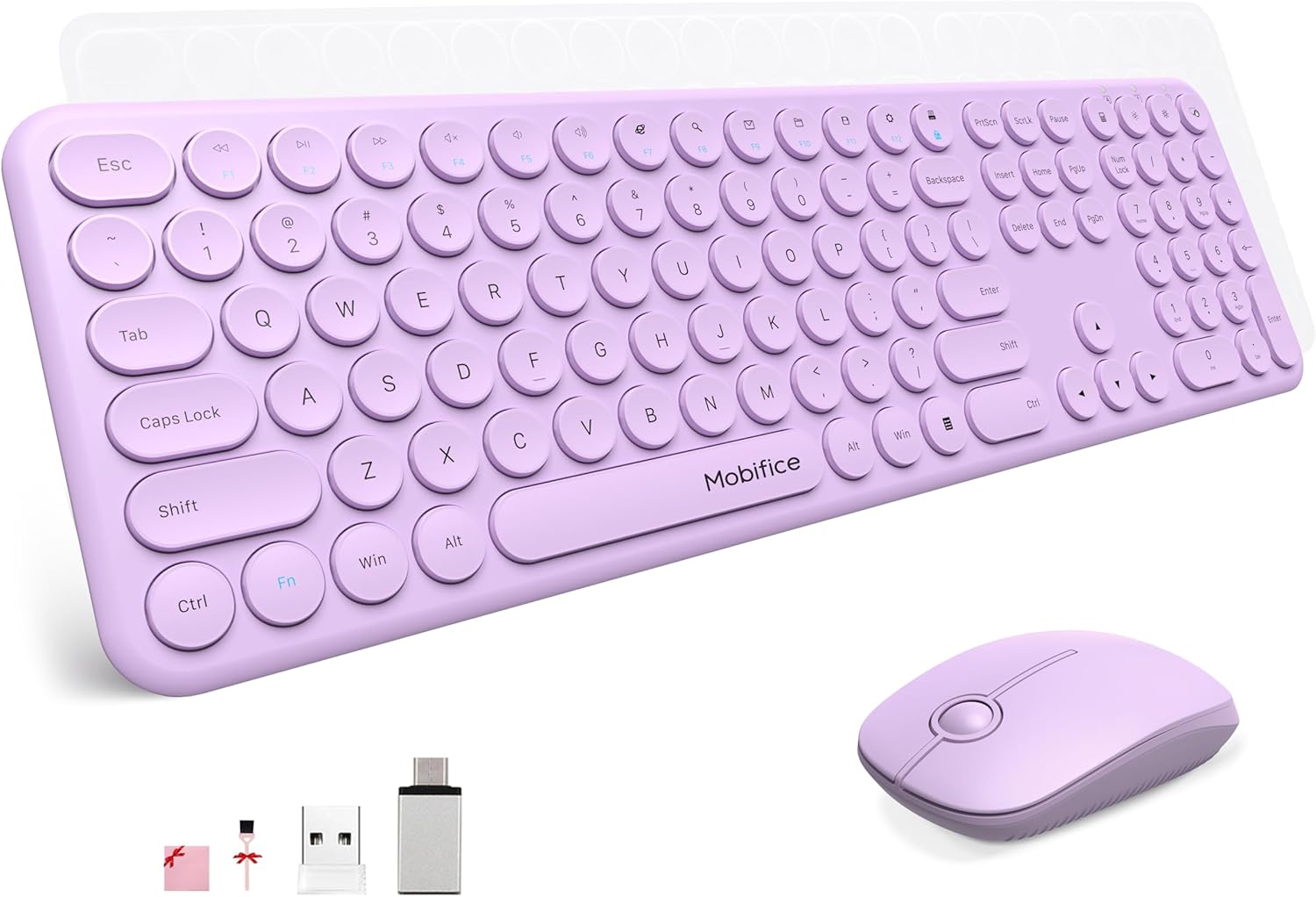 Cute Wireless Keyboard and Mouse Combo Slim 2.4GHz USB Cordless Full Size Silent Retro Keyboard and Mouse Set for PC Computer,Laptop,Windows,Mac,Tablets（Upgraded Violet）