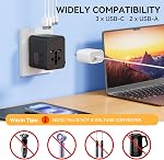 Auxmir Universal Travel Adapter, 45W USB-C Fast Charging Adapter with 5 USB Ports, International Plug Adapter for Europe, UK, US and More, Compatible with Smartphones, Tablets and USB-C Devices