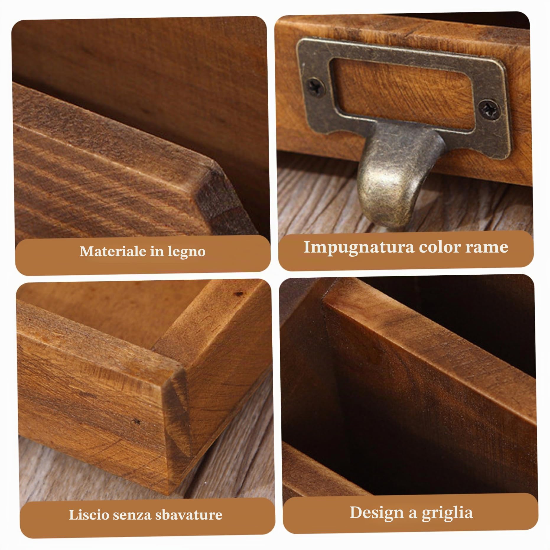 Portalettere, portalettere in legno a 3 scomparti con cassetto, organizer da scrivania marrone retrò per cartelle, posta, buste.