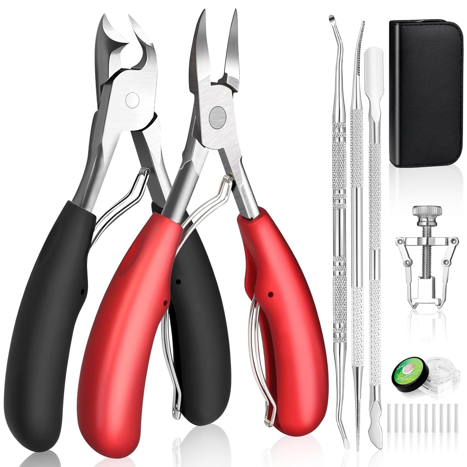 Modacraft 8 PCS Podiatrist Toenail Clippers, Professional Heavy Duty Ingrown & Thick Toe Nail Clippers for Men & Seniors, Pedicure Tools kit with Nail Cutter Super Sharp Curved Blade Manicure Tools