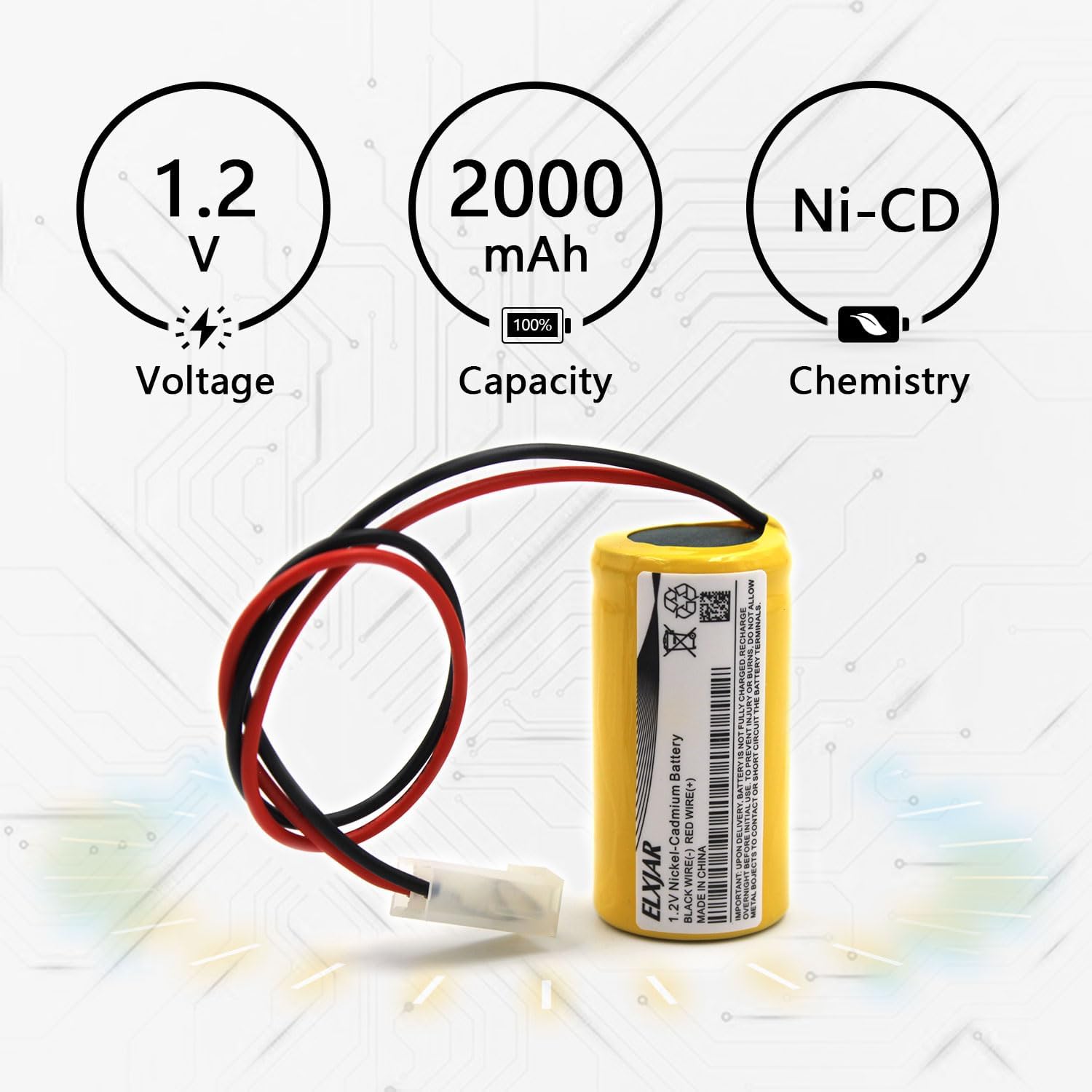 elxjar (5-Pack) 1.2V 2000mAh ELB-1P201N1 Ni-CD Battery Pack Replacement for Lithonia ELB0300 ELB-0300 ELB1P201N1 OSI OSA045 OSA-045 NIC0027 Bel-128 Bel128 Exit Sign Emergency Light