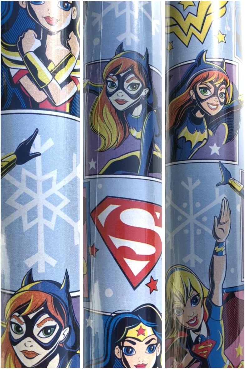 DC Super Hero Girls Heavy Duty Christmas Gift Wrapping Paper 60 Sq ft 1 Roll with Grid Lines