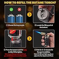 Vista 6 de Butane Torch Lighter, Adjustable Refillable Torch Lighters with Safety Lock, Windproof Butane Torch, Antique Lighters with Punch, Blue Jet Flame